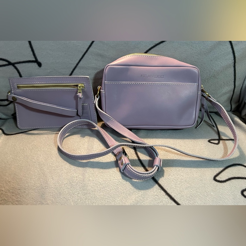 Portland leather Camera Bag and Adriana wristlet bundle Lavendar